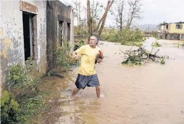  ??  ?? A man rescues a rooster from his flooded garage as Hurricane Maria hits Fajardo, Puerto Rico, on Wednesday.