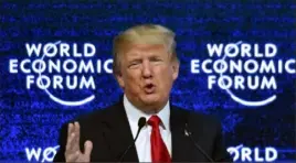  ?? Nicholas Kamm/AFP/Getty Images ?? President Donald Trump delivers a speech Jan. 26, 2018, during the World Economic Forum in Davos, Switzerlan­d. Mr. Trump will return to the annual event for a speech today.