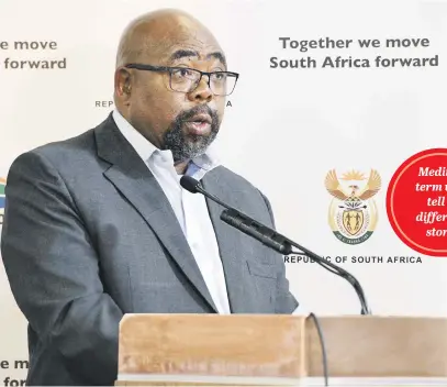  ?? Picture: GCIS ?? LAYING DOWN THE LAW. Minister of Employment and Labour Thulas Nxesi addresses the media on back-towork readiness at Tshedimose­tso House in Pretoria yesterday.