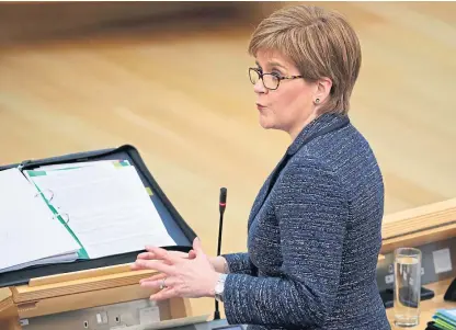  ?? Picture: Andrew MacColl. ?? Nicola Sturgeon during First Minister’s Questions at the Scottish Parliament.