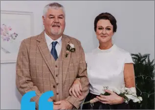  ??  ?? Johnny Mythen and his wife Barbara on their wedding day in November, which fell just before the by-election in which Johnny was the Sinn Féin candidate.