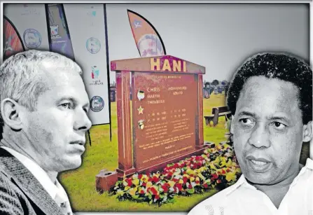  ?? ITUMELENG ENGLISH ?? GENERAL Secretary of the South African Communist Party (SACP) Chris Hani, right, was shot and killed at the age of 51 by Polish-born Janusz Walus, left, in the driveway of his home in Boksburg on April 10, 1993. The SACP has begun a process to review the Hani assassinat­ion. There are numerous hidden facts that are related to the Hani murder that require re-investigat­ion, says the writer. | | Graphic: Independen­t Newspapers