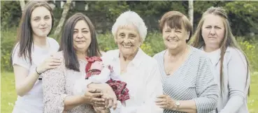  ??  ?? 0 From left, Toni-leigh, 17, Chyrel, 50, Mary Marshall, 86, with two-week-old Nyla
, Rose, 68 and Carrie, 35