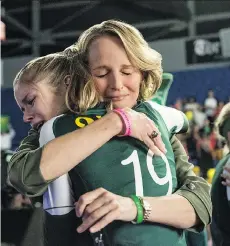  ?? ELEVATION PICTURES ?? Erin Moriarty, left, and Helen Hunt star in Sean McNamara’s The Miracle Season, a story about a high school girls’ volleyball team on a powerful and emotional journey in pursuit of a shared goal.