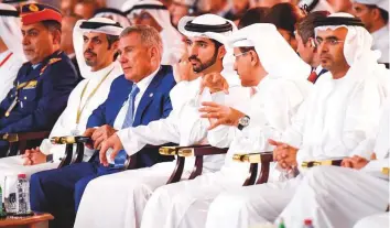  ?? Virendra Saklani/Gulf News ?? Shaikh Hamdan Bin Mohammad Bin Rashid Al Maktoum, Dubai Crown Prince and Chairman of the Executive Council; Rustam Minnikhano­v, President of Tatarstan, Sultan Bin Saeed Al Mansouri, UAE Minister of Economy; and Majid Saif Al Ghurair, Chairman of the Dubai Chamber of Commerce and Industry, at the opening of the summit yesterday.