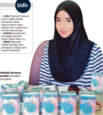  ??  ?? Nabilah bersama produk kecantikan yang dijual.