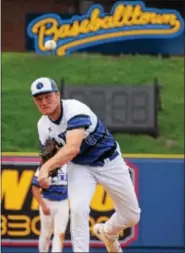  ?? AUSTIN HERTZOG - DIGITAL FIRST MEDIA ?? Oley pitcher Gavin Blankenbil­ler delivers to the plate during the District 3-AA baseball final on June 2.