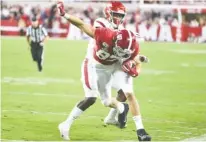  ?? ALABAMA PHOTO/EVAN PILAT ?? Alabama tight end Miller Forristall had two early receptions in last season’s game against Arkansas before suffering a throat injury that sidelined him for the rest of the regular season.