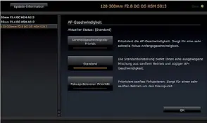  ??  ?? Bei profession­ellen
Teleobjekt­iven ‍findet‍sich‍oft‍eine‍ Fokussierb­ereichsbeg­renzung. Sie hilft‍dem‍Auto‍ fokus,‍schneller‍ sein‍Ziel‍zu‍finden.‍
(Abb.‍Sigma)
Lieber‍schneller‍ oder‍lieber‍präziser?‍Per‍Software‍ und‍Funktionss­chalter‍lassen‍...