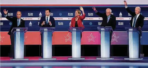  ?? Foto: AFP ?? Die demokratis­chen Präsidents­chaftsbewe­rber: Mike Bloomberg, Pete Buttigieg, Elizabeth Warren, Bernie Sanders und Joe Biden.