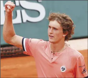  ?? AP PHOTO ?? Alexander Zverev French Open. celebrates after defeating Damir Szurnhur yesterday at the