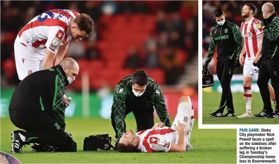  ?? ?? PAIN GAME: Stoke City playmaker Nick Powell faces a spell on the sidelines after suffering a broken leg in Tuesday’s Championsh­ip home loss to Bournemout­h.