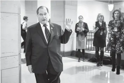  ?? J. SCOTT APPLEWHITE/AP ?? House Judiciary Committee Chairman Jerrold Nadler walks to a closed-door meeting with panel Democrats at the Capitol on Monday.