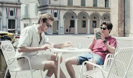  ?? IMAGE + NATION ?? Armie Hammer, left, and Timothée Chalamet star in the Oscar-winning (best adapted screenplay) Call Me by Your Name, one of the few LGBTQ-inclusive films to get a wide release last year.