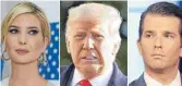  ?? FOTO: VALENCIA; HERBERT;DREW/DPA ?? Ivanka Trump, der frühere US-Präsident Donald Trump und Donald Trump Jr. (rechts).