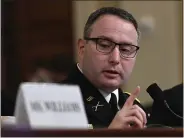  ?? SUSAN WALSH — AP PHOTO ?? National Security Council aide Lt. Col. Alexander Vindman testifies before the House Intelligen­ce Committee on Tuesday.