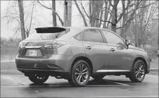  ?? PHOTOS: KEVIN MIO, THE GAZETTE ?? The 2013 Lexus RX 350 F Sport features a rear roof spoiler and some nice alloy wheels. In front, it sports a distinctiv­e two-tier honeycomb mesh grille, arrowhead LED daytime running headlamps and a fully integrated fog lamp design. Inside, a...