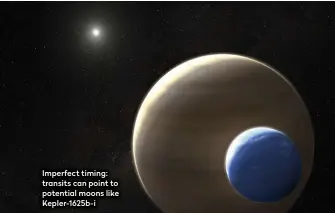  ??  ?? Imperfect timing: transits can point to potential moons like Kepler-1625b-i