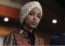  ?? MANUEL BALCE CENETA — THE ASSOCIATED PRESS FILE ?? Rep. Ilhan Omar, D-Minn., speaks during a news conference on Capitol Hill in Washington on Jan. 25.