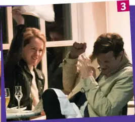  ??  ?? High jinks: Claire pretends to hit Matt with her napkin at Soho’s Dean Street Townhouse, London, in April 2017 3