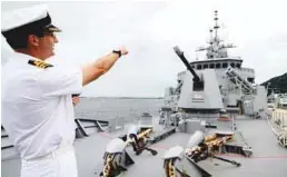  ?? BERNAMAPIX ?? HMAS Toowomba commanding officer Commander Stuart Watters at the launch of the Mastex 2017 exercise between the Royal Malaysian Navy and Royal Australian Navy at the Lumut naval base yesterday. Mastex is a yearly bilateral field training exercise.