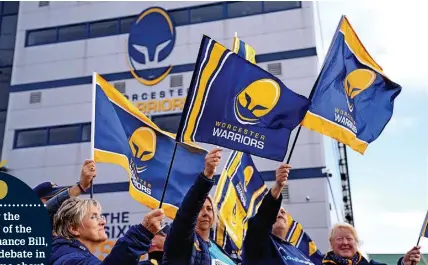  ?? ?? Worcester Warriors fans have not had a club to cheer since it collapsed in September 2022