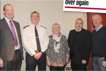  ??  ?? Tim Mairs (left), acting Chief Superinten­dant of PSNI, Séan Ward, Garda Chief Superinten­dant in the Louth Division, Lucy Rafferty, Muirhevnam­or Community Youth Project, Garry Shewan, Assistant Chief Constable of the Greater Manchester Police and Declan Murphy, Camlough Community Associatio­n Peace Impact Programme at the ‘Effective Policing through Partnershi­p’ Conference in the Crowne Plaza.