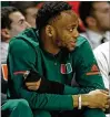  ?? DAVID SANTIAGO / EL NUEVO HERALD 2017 ?? Miami guard Bruce Brown Jr. has been out since Jan. 30 with a stress fracture in his left foot.
