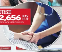  ??  ?? NURSE £2,656 PAY CUT IN REAL TERMS IF PAY CAP CONTINUES UNTIL 2020