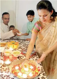  ??  ?? Veena and Devraj Badiger miss the noisy streets of Mumbai, but say this year’s Diwali is special as it’s the first of their younger son.