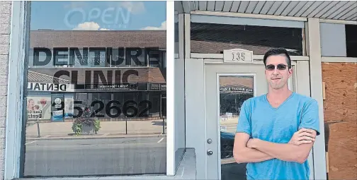  ?? DAVE JOHNSON
TORSTAR ?? Denturist Eric Kemp stands outside his former office, which suffered a fire in April of this year, at 135 East Main St. in Welland. Kemp’s continuing his practice in Pelham as he decides what to do with his Welland building.