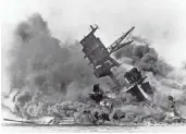  ?? AP ?? Top: At the WWII Valor in the Pacific National Monument on Tuesday, Navy linguist Sarah Meadows talks with Lou Conter, 95, who served on the USS Arizona. Conter and three others who survived the attack on the Arizona (above) traveled back to Pearl...