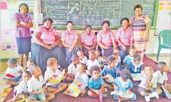  ?? Picture: SUPPLIED ?? Five volunteers from the Suva Cancer Survivors group, including Salote Qalo, second from right, visited the Tebara SDA Kindergart­en School in Nadali Village, Nausori.