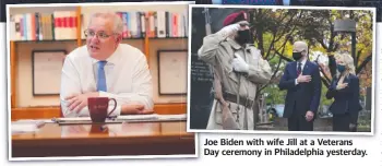  ??  ?? Joe Biden with wife Jill at a Veterans Day ceremony in Philadelph­ia yesterday.