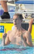  ?? FOTO: AFP ?? Aufgezeigt: Florian Wellbrock, Europameis­ter über 1500 Meter Freistil.