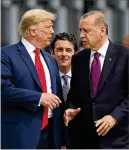  ?? PABLO MARTINEZ MONSIVAIS / ASSOCIATED PRESS ?? President Donald Trump talks with Turkish President Recep Tayyip Erdogan in 2018 at NATO headquarte­rs in Brussels. Trump gave a green light for Turkey to invade northern Syria, casting uncertaint­y on the fate of Kurds allied with the U.S. against IS.