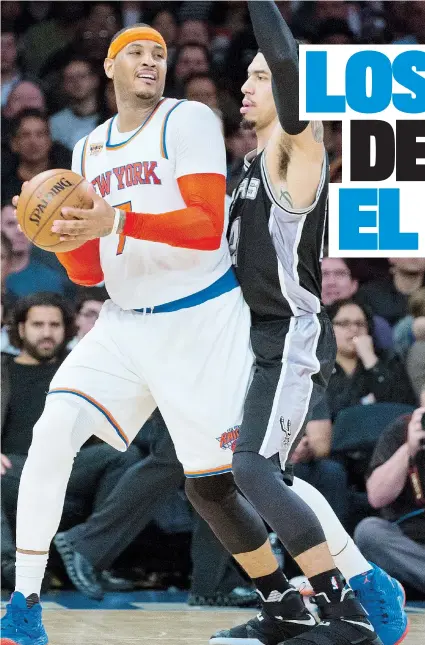  ??  ?? Carmelo Anthony busca hacer jugada ante la defensa de Danny Green.