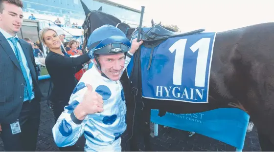  ?? Picture: MIKE BATTERHAM ?? Jockey Jim Byrne is chasing more success on Hollindale Stakes winner Oregon’s Day in the Doomben Cup tomorrow.