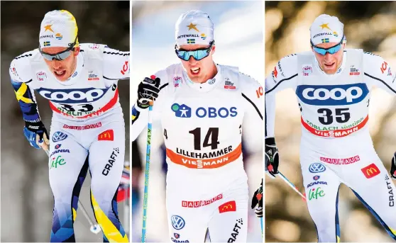  ?? Bild: JON OLAV NESVOLD/TT ?? Marcus Hellner, Calle Halfvarsso­n och Daniel Rickardsso­n kommer leta efter Os-formen under Tour de Ski.