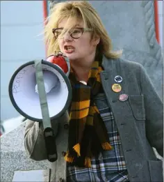  ??  ?? Cinnamon Blackmore is pictured speaking at the ‘Still Waiting’ CAMHS protest in Gorey.