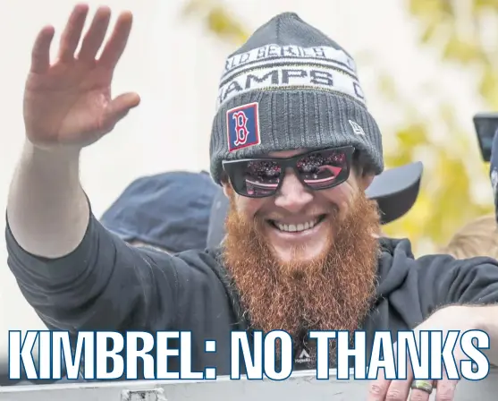  ?? NICOLAUS CZARNECKI / BOSTON HERALD ?? TESTING THE MARKET: Closer Craig Kimbrel rejected his one-year qualifying offer from the Red Sox yesterday and will be a free agent.