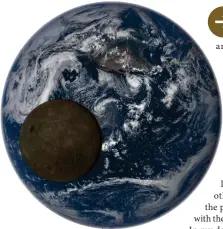  ?? NASA EPIC TEAM ?? The Deep Space Climate Observator­y’s Earth Polychroma­tic Imaging Camera periodical­ly views transits of the Moon across Earth. It snapped this pic
July 16, 2015, showing just how dark the Moon is compared to our planet.