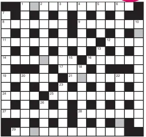  ??  ?? FOR your chance to win, solve the crossword to reveal the word reading down the shaded boxes. HOW TO ENTER: Call 0901 293 6233 and leave today’s answer and your details, or TEXT 65700 with the word CRYPTIC, your answer and then your name. Texts and calls cost £1 plus your standard network charges. Or enter by post by sending completed crossword to Daily Mail Prize Crossword 16,038, PO Box 28, Colchester, Essex CO2 8GF. Please include your name and address. One weekly winner chosen from all correct daily entries received between 00.01 Monday and 23.59 Friday. Postal entries must be date-stamped no later than the following day to qualify. Calls/texts must be received by 23.59; answers change at 00.01. Full terms apply, see Page 56.
