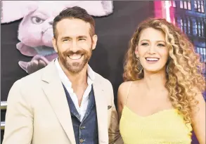  ?? Steven Ferdman / Getty Images ?? Ryan Reynolds and Blake Lively attend the premiere of "Pokemon Detective Pikachu" at Military Island in Times Square on May 2, 2019, in New York City.