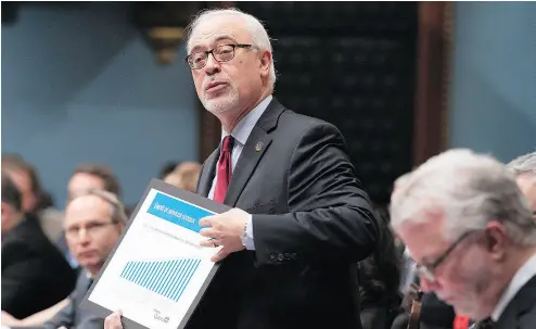  ?? JACQUES BOISSINOT / THE CANADIAN PRESS ?? Quebec Finance Minister Carlos Leitao tabled a “good news” budget last week. Three years into its mandate, writes Kelly McParland, the government can rightfully claim to have bettered Quebec’s prospects.