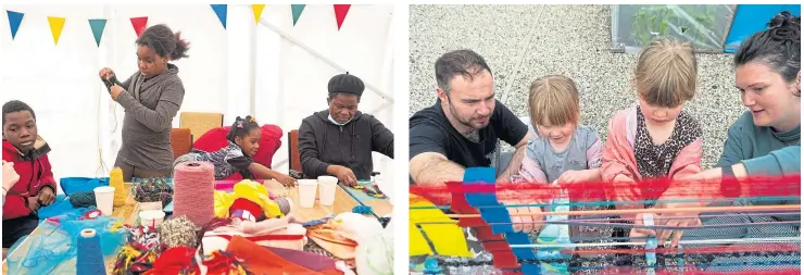  ??  ?? EXPRESS YOURSELF: Children are filmed hard at work on the Menzieshil­l Outdoor Art Project. The project is designed to boost kids’ confidence and have more face-to-face contact.