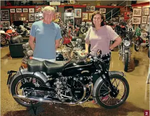  ??  ?? 2: Jacqui Raynes and her partner Frank stand behind her father’s old Black Shadow in the Cairns Motorcycle Museum. (Jacqui Raynes).