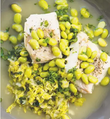  ?? Cheyenne Cohen / Associated Press ?? A dish of cod and edamame includes cabbage, a takenforgr­anted vegetable which is finally getting respect. A recipe for this dish appears on the author’s blog at themom100.com.