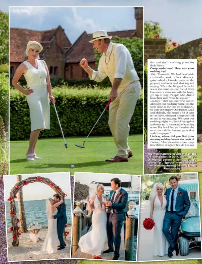  ??  ?? The well-matched couple met on the US golf circuit in 2014, starting out as friends before a “long- distance courtship”. Special moments from their wedding (below) ©Flashy Mama
Photograph­y