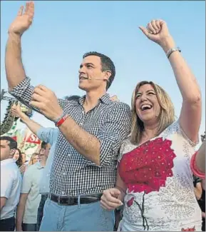  ?? JULIO MUÑOZ / EFE ?? Sánchez y Díaz cerraron al alimón la campaña electoral en Sevilla